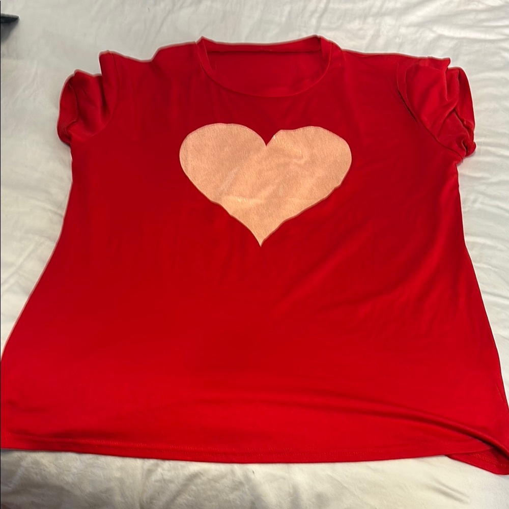 Bright Red Tee with Rose Gold Heart Accent